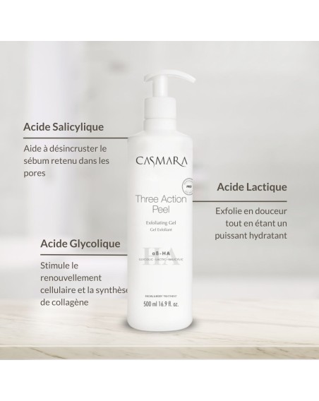 Three Action Peel Gel exfoliant rénovateur Triple action Glycolique Lactique Salicylique 500ml