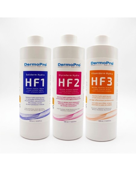 Solutions Hydro Peeling HF1, HF2 & HF3 – Nettoyage, Anti-Âge et Éclat